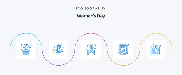 Womens Day Blue Icon Pack Including Roof House Love Home — Stok Vektör
