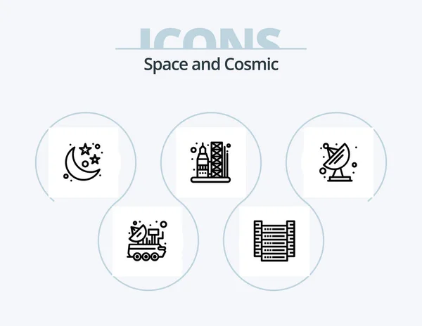 Space Line Icon Pack Icon Design Space Shuttle Satellite Star — Vector de stock
