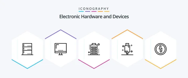 Devices Line Icon Pack Including Electronic Devices Monitor Cable Full — Stok Vektör