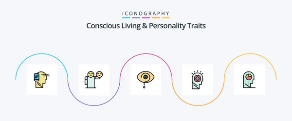 Concious Living Personality Traits Line Filled Flat Icon Pack Including — Archivo Imágenes Vectoriales