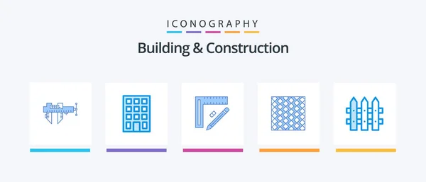 Building Construction Blue Icon Pack Including Stripes Slab Ruler Floor — Stockvector