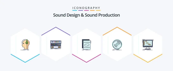 Sound Design Sound Production Filledline Icon Pack Including Phonograph Disc — Stock Vector