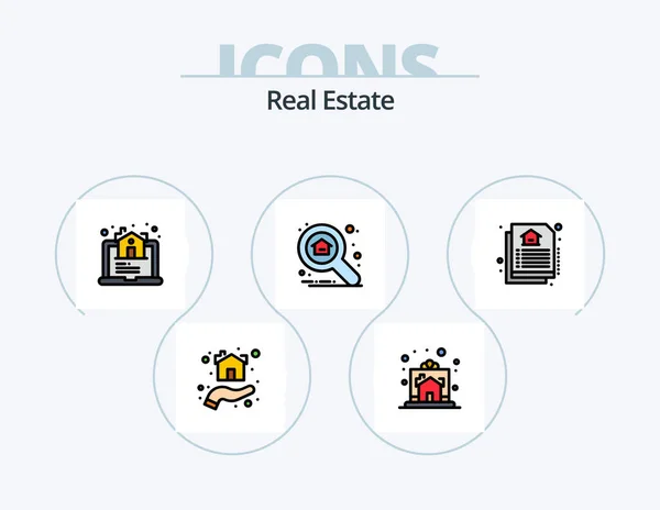 Real Estate Line Filled Icon Pack Icon Design Door Property — Vettoriale Stock