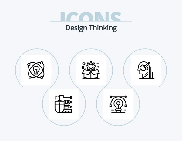 Design Thinking Line Icon Pack Icon Design Idea Light Gear — Vector de stock