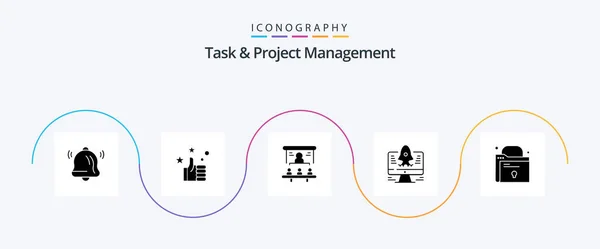 Task Project Management Glyph Icon Pack Including Startup Computer People — Stock Vector