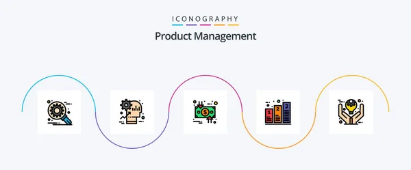 Product Management Line Filled Flat Icon Pack Including Processing Chart — Archivo Imágenes Vectoriales
