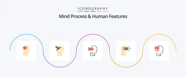 Mind Process Human Features Flat Icon Pack Including Theory Head — Stockvector