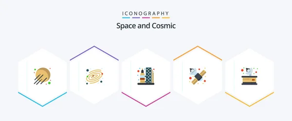 Space Flat Icon Pack Including Parabolic Communication Transportation Telecommunication Network — Archivo Imágenes Vectoriales