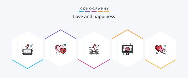 Love Filledline Icon Pack Including Clock Online Animal Romance Kissing — Stockvektor