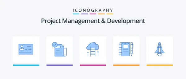 Project Management Development Blue Icon Pack Including Drawing Focus Featured — Vetor de Stock
