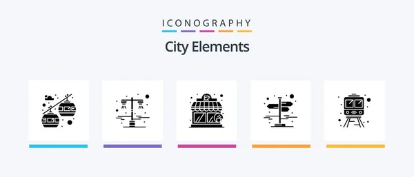 City Elements Glyph Icon Pack Including Train Coffee Shop Rail — Stock vektor