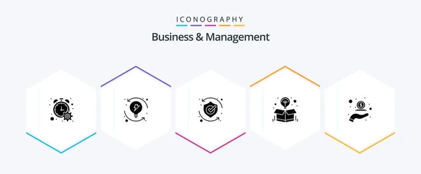 Business Management Glyph Icon Pack Including Offer Idea Protect Creative — Stockvector
