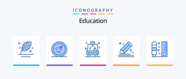 Education Blue Icon Pack Including Sketch Draw Paper Compose Vehicle — Vector de stock