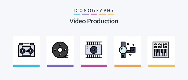 Video Production Line Filled Icon Pack Including Lightning Illumination Speaker — Stock Vector