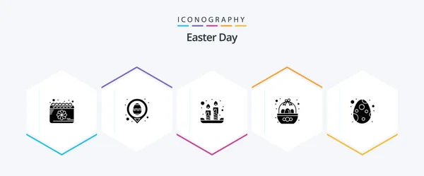 Easter Glyph Icon Pack Including Decoration Easter Candles Celebration Basket — Vector de stock