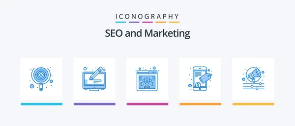 Seo Blue Icon Pack Including Campaign Seo Tag Screen Mobile — Stok Vektör