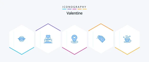Valentine Blue Icon Pack Including Sale Heart Couple Pin Map — Stock Vector