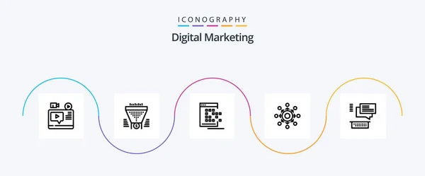 Digital Marketing Line Icon Pack Including Connect Network Dollar Record — Stockový vektor
