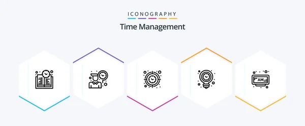 Time Management Line Icon Pack Including Alarm Light Focus Idea — Stock Vector