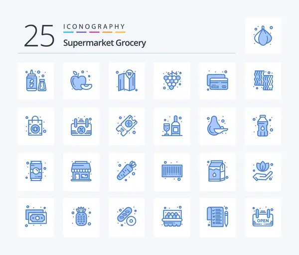 Grocery Blue Color Icon Pack Including Cooking Animal Cart Money — Stok Vektör