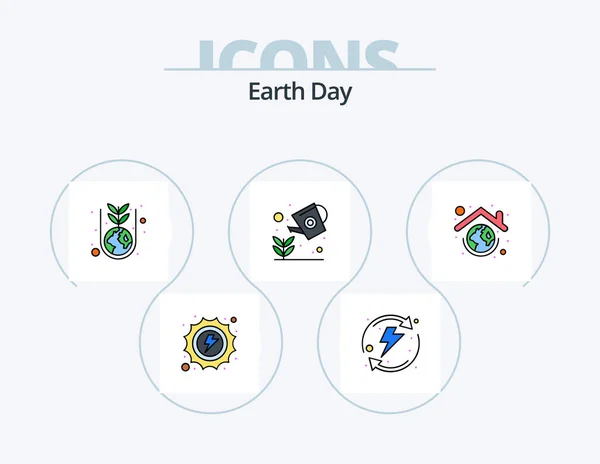 День Землі Лінія Заповнення Іконок Пакет Іконок Дизайн Захист Крапля — стоковий вектор