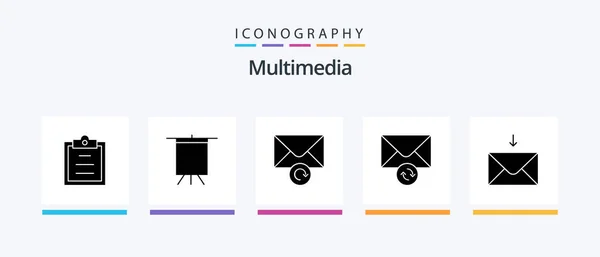 Multimedia Glyph Icon Pack Including Retry Receive Mail Creative Icons — Stock Vector