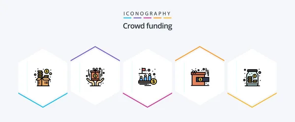 Crowdfunding Filledline Icon Pack Including Reward Gift Fund Achievement Public — Wektor stockowy