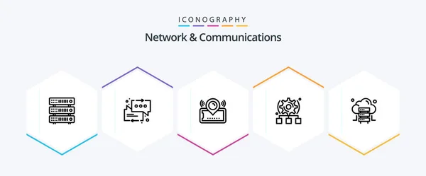 Network Communications Line Icon Pack Including Cloud Cogwheel Map Configure — Stock Vector