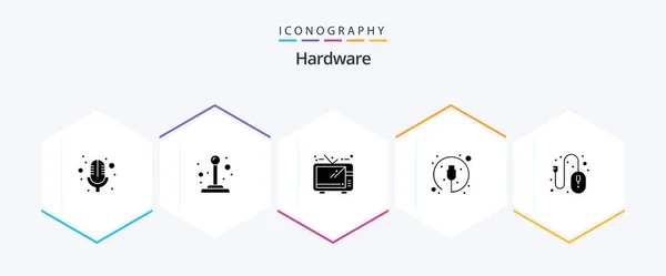 Hardware Glyph Icon Pack Including Mouse Hardware Cable — Stok Vektör