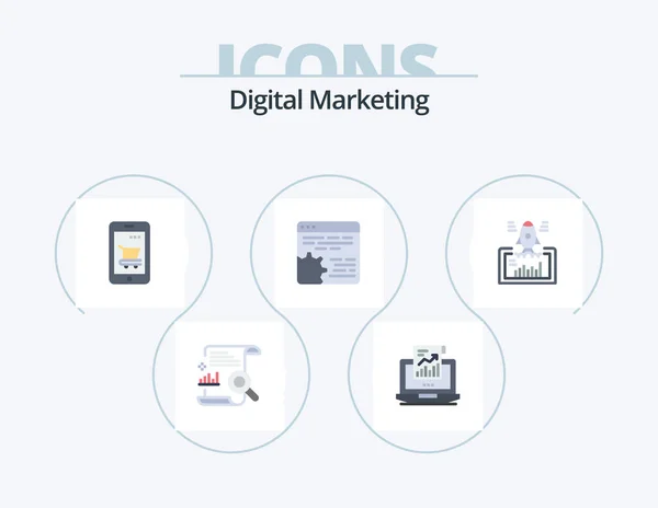 Digital Marketing Flat Icon Pack Icon Design Cog Api Laptop — Vector de stock