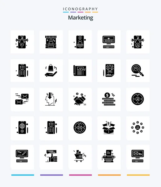 Creative Marketing Glyph Solid Black Icon Pack Marketing Mobile Keayboard — Stockový vektor