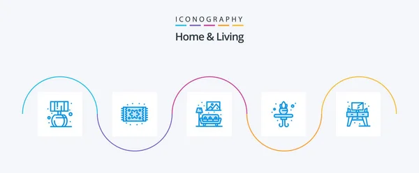 Home Living Blue Icon Pack Including Table Living Living Home — Stockový vektor