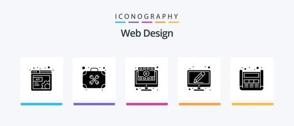 Web Design Glyph Icon Pack Including Design Write Work Pencil — Stockvector