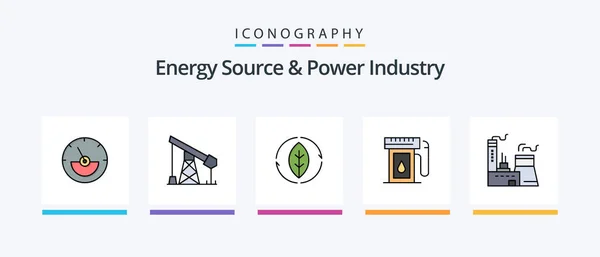 Energy Source Power Industry Line Filled Icon Pack Including Building — Stock Vector