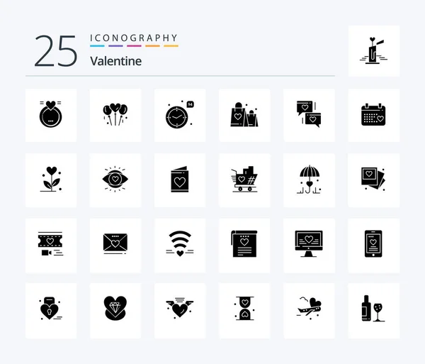 Valentine Solid Glyph Icon Pack Including Love Love Bloone Day — Vetor de Stock