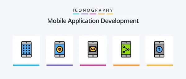 Mobile Application Development Line Filled Icon Pack Including Application Mobile — Archivo Imágenes Vectoriales
