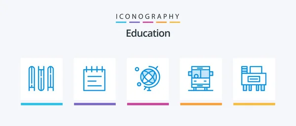 Education Blue Icon Pack Including Desk Школьный Автобус Образование Школу — стоковый вектор