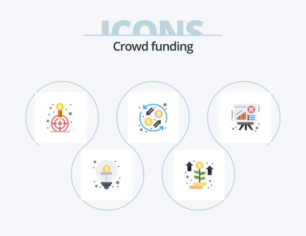 Crowdfunding Flat Icon Pack Icon Design Transformation Currency Exchange Plant — Vector de stock