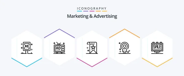 Marketing Advertising Line Icon Pack Including People Customer Multimedia Reputation — Stockový vektor