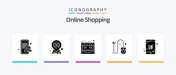 Online Shopping Glyph Icon Pack Including Mouse Laptop Ecommerce Cart — Stockvektor