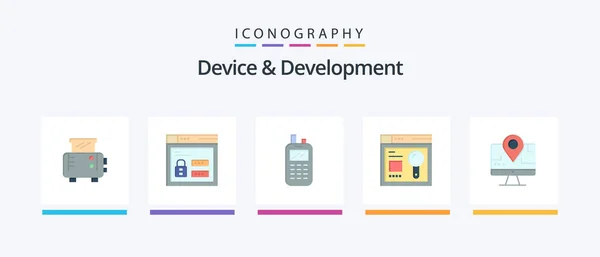 Device Development Flat Icon Pack Including Location Computer Radio Education — Stock Vector