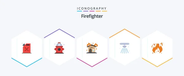 Firefighter Flat Icon Pack Including Fire Interior Danger Bell — Vetor de Stock