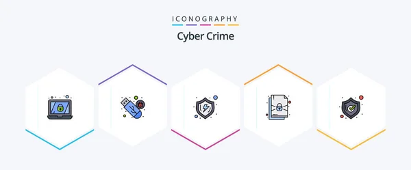 Cyber Crime Filledline Icon Pack Including Shield Protection Protect Lock — Stockový vektor