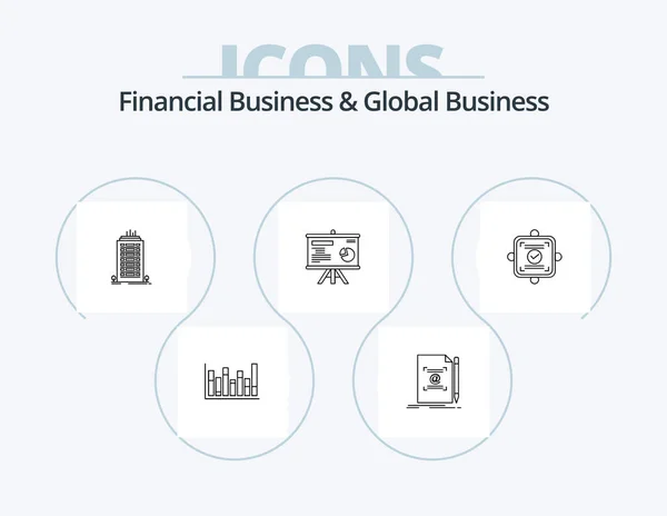 Financial Business Global Business Line Icon Pack Icon Design Bundle — Stockový vektor