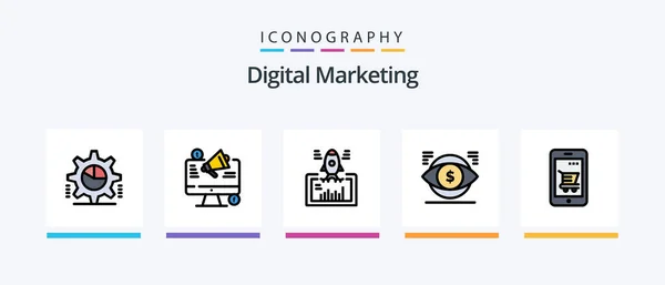 Digital Marketing Line Filled Icon Pack Including Marketing Campaign Video — Vettoriale Stock