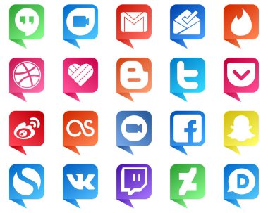 20 Chat bubble style Icons of Major Social Media Platforms such as sina. likee. weibo and tweet icons. Creative and high resolution