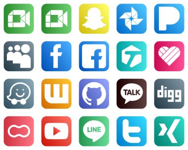 20 Popular Social Media Icons such as peanut. kakao talk. fb. github and waze icons. Elegant and high resolution