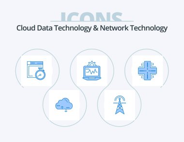Cloud Data Technology And Network Technology Blue Icon Pack 5 Icon Design. computing. setting. computing. computer. computing