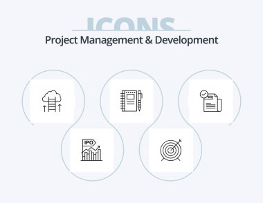 Project Management And Development Line Icon Pack 5 Icon Design. feature. check. items. judge. expensive