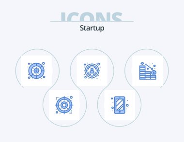 Startup Blue Icon Pack 5 Icon Design. down. decrease. graph. analytics. target